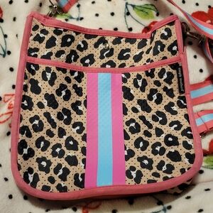 Simply Southern Animal Print Crossbody Bag with Pink and Blue Stripes